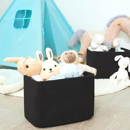 MINTWOOD Design 3-Pack Storage Baskets for Shelves, Playroom and Classroom, Book Basket, Decorative Storage Cube Bins, Woven Closet Organizers, Pantry and Shoe Organizer, Full Black