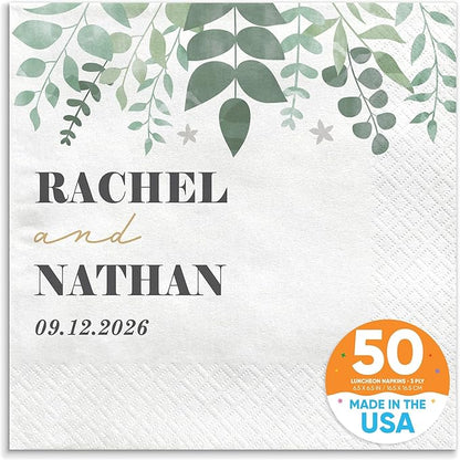 Big Dot of Happiness Personalized Boho Botanical Bride Party Napkins, Custom Greenery Wedding or Bridal Shower Decor, White 3-Ply Paper Luncheon Napkins - 50 Count