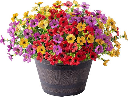 Fall Mums Artificial Flowers for Outdoors Potted, 12 Bundles Fake Fall Daisy Flower with Realistic Eucalyptus Leaves, Fake Plants for Greenery Boxwood Porch Patio Garden Pot Lawn(Red Purple Yellow)
