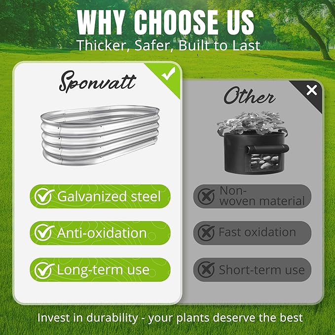 Sponvatt Raised Garden Bed - Outdoor Galvanized Raised Garden Bed Planter Boxes, Large Oval Metal for Gardening Planter Box Kit,Suitable for Vegetables,Herbs, and Flowers Silver (6x3x1 Ft)