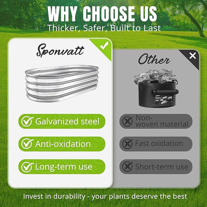 Sponvatt Raised Garden Bed Galvanized Planter Box Outdoor, 5ft Oval Large Rot-Resistant Metal Garden Bed Planter for Vegetables Flower Herb (Silver)