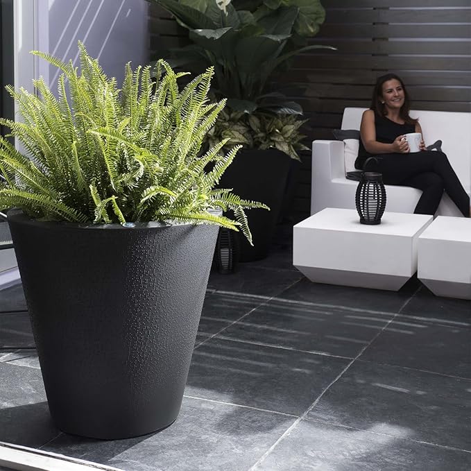 Crescent Garden Dot TruDrop Indoor/Outdoor Planter, Self-Watering Plant Pot, 20 Inches, (Slate)