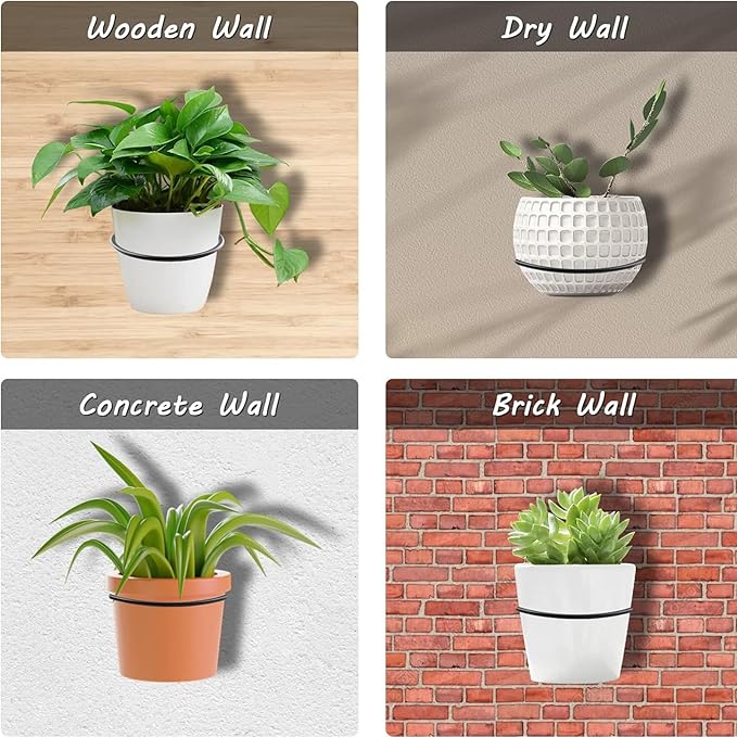 6 Pack 6 Inch Flower Pot Holder Ring, Wall Mounted Metal Planter Hanger, Matte Black, Iron