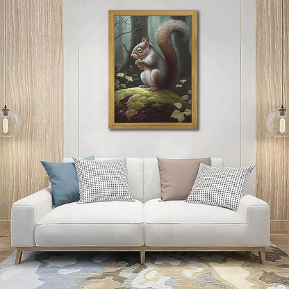 SAMHOU Framed Vintage 3D Textured Wall Art, Hand Drawn Sandstone Squirrel Prints Pictures, Dark Nature Animal Wall Decor for Living Room Bedroom Bathroom Nursery 12x16 inch