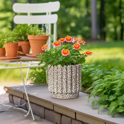 Ceramic Planter - 9.6 Inch Plant Pots Indoor with Drainage Hole, Round Fluted Ceramic Flower Pots, Decorative Planter Outdoor, Home Decor, Plant Lover Gifts for Women, Leopard Print White