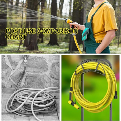 Suchek Garden Hose Holder, Upgraded 4 Spikes Water Hose Holder, Heavy Duty Hose Stand Holds 150ft Hose, Freestanding Hose Hanger, Hose Storage Organizer for Outside Yard Lawn (Black)