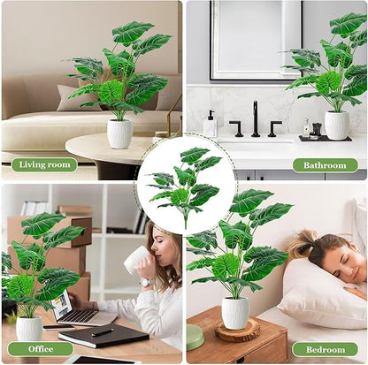 Artificial Faux Alocasia Tree Leave Plants - 4PCS 28'' Tall Fake Alocasia Leaf Plant Indoor Outdoor, Large Faux Floor Plant for Living Room Bathroom Bedroom Plants Decor, Farmhouse Home House Decor