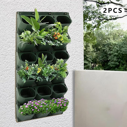Wall-Mounted Flower Pot Holder for Indoor Outdoor Use on Balcony, Patio, Garden (36-Slot Army Green)