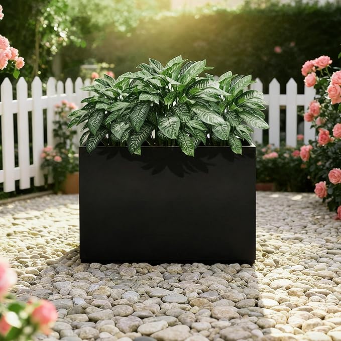 Tall Rectangular Planter Box for Outdoor Plants, Large Metal Black Planters for Patio Porch, Modern Decor for Plants,with Drainage Holes (35" L x 9" W x 26" H)