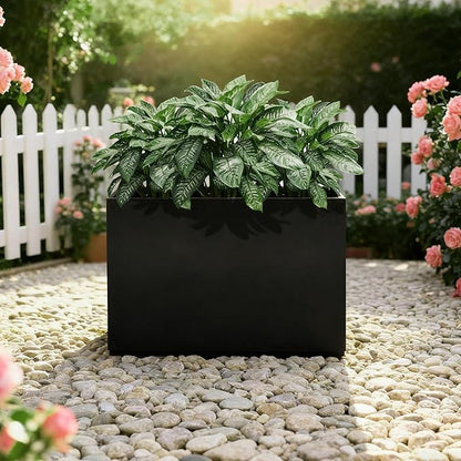 Tall Rectangular Planter Box for Outdoor Plants, Large Metal Black Planters for Patio Porch, Modern Decor for Plants,with Drainage Holes (35" L x 9" W x 26" H)