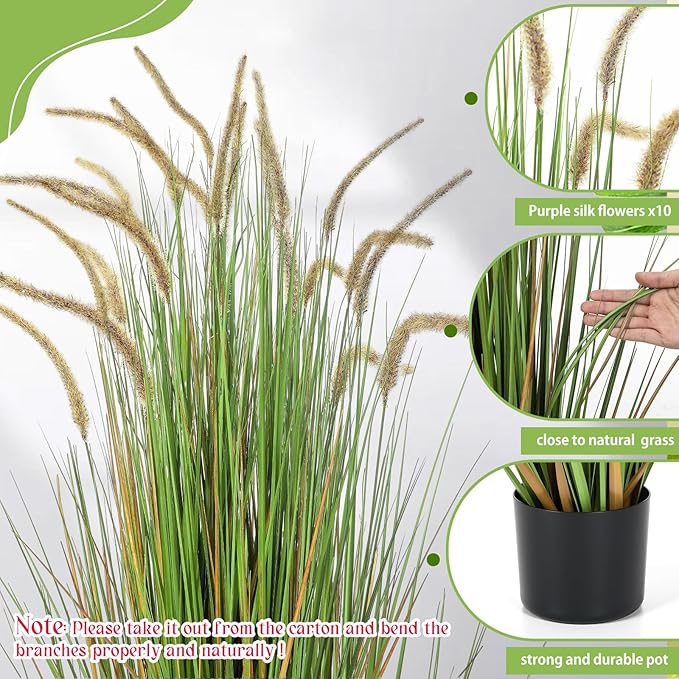 Jexine 4 Pieces Faux Plants Outdoor 4 ft Tall Artificial Grass Plant Potted Artificial Setaria Grass Faux Greenery Floor Plants for Housewarming Gift House Garden Lobby Outdoor (Green)