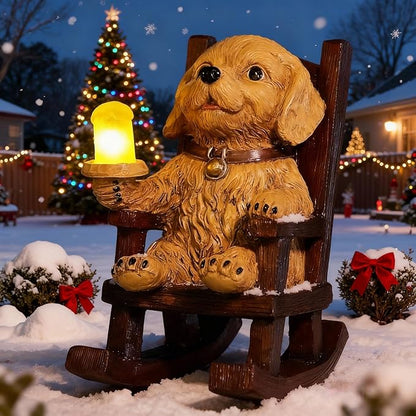 Christmas Garden Dog Statues with Solar Lights,Outdoor Statues Dog Decor Figurines for Porch Patio Balcony Yard Lawn Ornaments-Birthday Housewarming Dog Lover Gifts for Women Mom Grandma