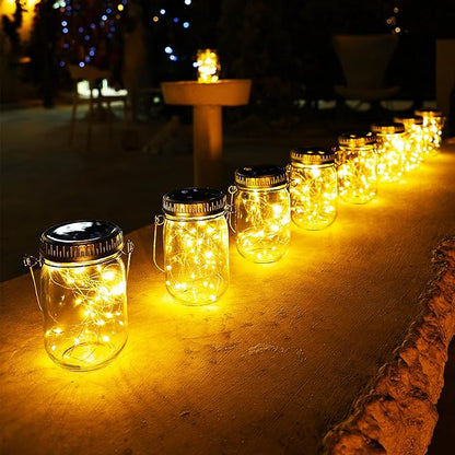 Cooo 12 Pack Christmas Decorations Solar Lanterns Outdoor Waterproof Upgraded Crystal Glass Solar Mason Jar Lights 30 LED 215% Larger SolarPanel（Just a Little More,Get Double The Delight-Warm White）