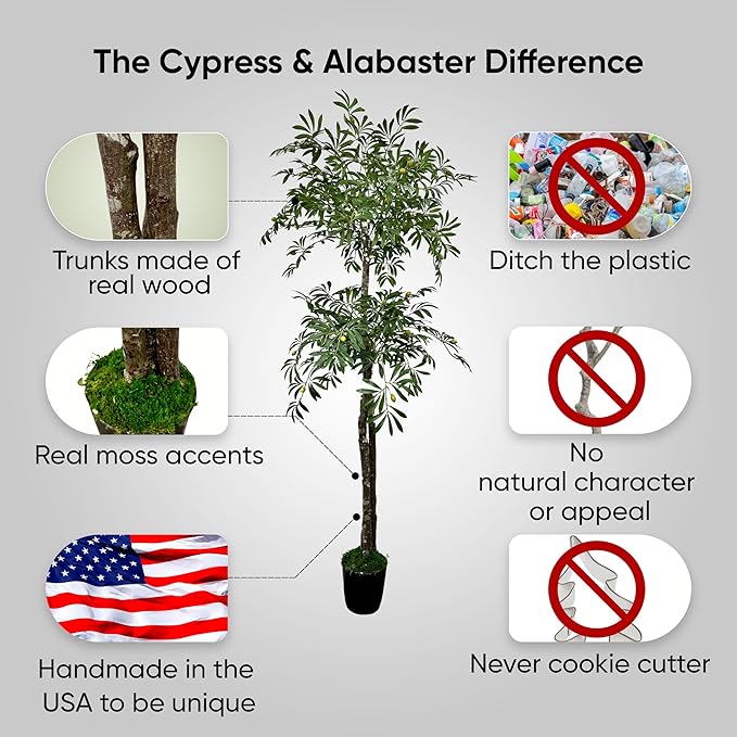 Cypress & Alabaster Handmade 6.5ft Artificial 2-Tier Olive Tree with Real Wood Trunks, Hypoallergenic, 6.5 Foot, Green