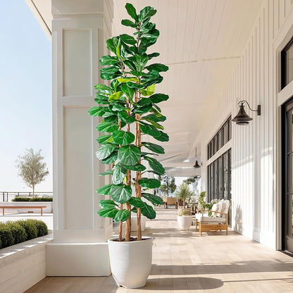 Large Fake Fiddle Leaf fig Trees Tall Artificial ficus Tree Indoor Outdoor Realistic Floor Plant Faux Plastic Plants Flowers for House Home Living Room Office Front Porch Modern Farmhouse Decor