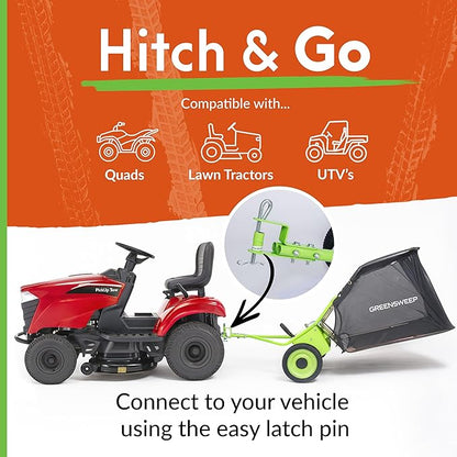 Pickup Tow 42-Inch Lawn Sweeper – Tow-Behind Leaf Collector for Ride-On Mowers – Adjustable Brush Height – Large Grass Catcher Hopper – Garden Debris Sweeper Attachment