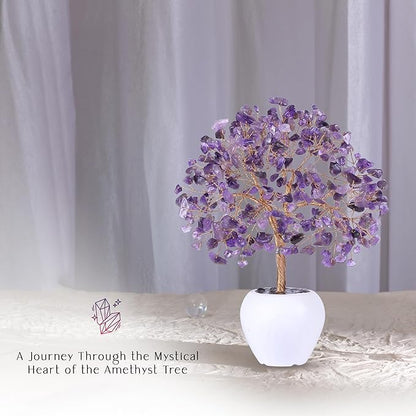 Amethyst Stone Chakra Crystal Tree Money Tree Feng Shui Gemstone Tree of Life with Pot Base, Good Luck Trees Christmas Home Office Desk Crystal Decor Ornament Stress Relief, Spiritual Insight
