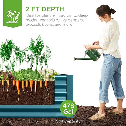 Best Choice Products 8x4x2ft Outdoor Metal Raised Garden Bed, Deep Root Planter Box for Vegetables, Flowers, Herbs, and Succulents w/ 478 Gallon Capacity - Peacock Blue
