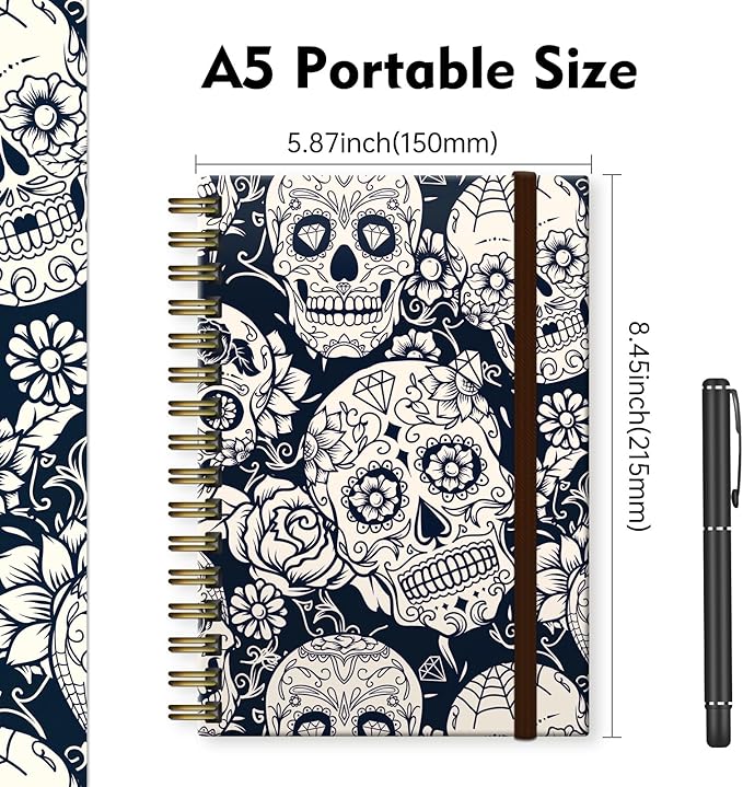Cute Spiral Journal Notebook,Binding with Premium Paper for Girl Women,Cool Funny 120 Pages,100gsm A5 College Ruled NotebookJournal,Perfect for Gifts Nurse Teacher Women(Cute Skull)