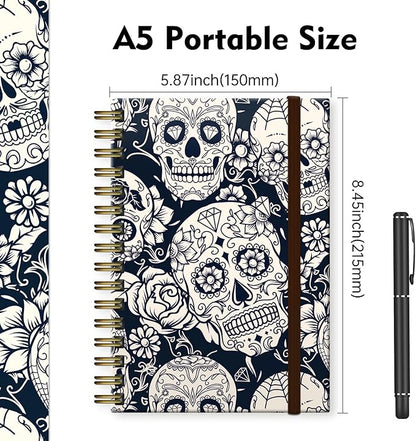 Cute Spiral Journal Notebook,Binding with Premium Paper for Girl Women,Cool Funny 120 Pages,100gsm A5 College Ruled NotebookJournal,Perfect for Gifts Nurse Teacher Women(Cute Skull)