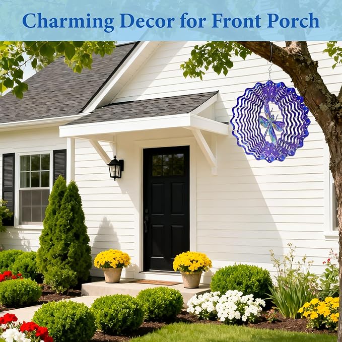 Dragonfly Wind Spinners Outdoor, Dragonfly Gifts for Women Wife Mom Grandma, Hanging Wind Sculptures Spinners, 12 inch Outdoor Indoor Hanging Ornament for Christmas
