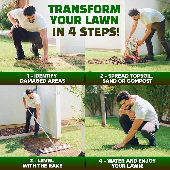 Oris Garden® Lawn Leveling Rake 30 inch - Ground Leveler for yard, sand, soil, grass - Dirt leveling tool, heavy duty stainless steel rakes for golf, grading, gravel, pool seeding, levelling (30 inch)