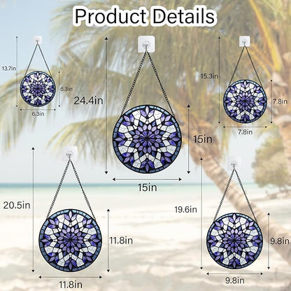 Stained Glass Window Hanging, Purple Blue Tiffany Style Flowers Sun Catcher for Window Door Home Decor Suncatcher Christmas Mother's Day Birthday Gifts for Women Men Mom Nana 15 in