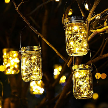 Cooo 12 Pack Christmas Decorations Solar Lanterns Outdoor Waterproof Upgraded Crystal Glass Solar Mason Jar Lights 30 LED 215% Larger SolarPanel（Just a Little More,Get Double The Delight-Warm White）