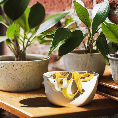 Banana Snake Figurine Plant Pot Hugger Resin Miniature Hanging Realistic Banana Snake Statues Plant Decorations Gifts for Outdoor Home Garden Fence Balcony Patio Lawn Yard Ornaments