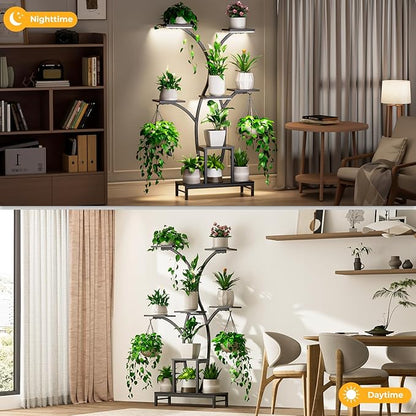 Plant Stand Indoor with Grow Lights - 7 Tiered Metal Corner Shelf for Multiple Plants, 62" Corner Plant Stand for Indoor Plants, Tree-Shaped Plant Rack for Home, Living Room, Office & Patio Decor