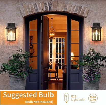 Outdoor Wall Light, Matte Black Porch Light Fixtures, Waterproof Outside Wall Lantern, Anti-Rust Exterior Wall Mount Sconce with Water Glass for House Garage Patio