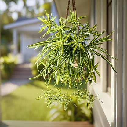 2 Pcs Artificial Spider Hanging Plant Artificial Bracketplant Chlorophytum Fake Greenery for Outdoor Porch Patio Window Shelf Office Garden Home Decor (Green)