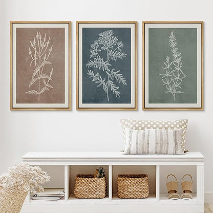 Ashbrook Framed Canvas Print Wall Art Set Duotone Forest Wildflower Farmhouse Decor Nature Wilderness Illustrations Modern Art Floral Botanical Calm/Relax/Cozy for Bedroom - 16"x24"x3 NATURAL