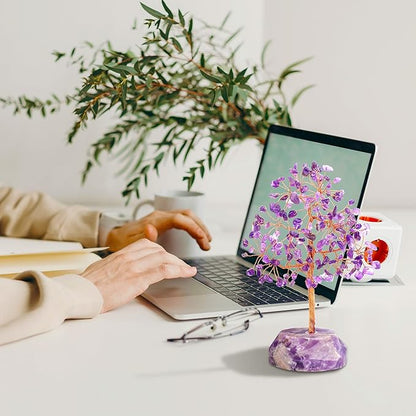 SITUMEIZI 7.09IN Amethyst Crystal Tree Amethyst Crystals and Healing Stones Natural Purple Gifts for Women Room Office Desk Purple Decor Reiki Spiritual Meditation Energy Tree of Life