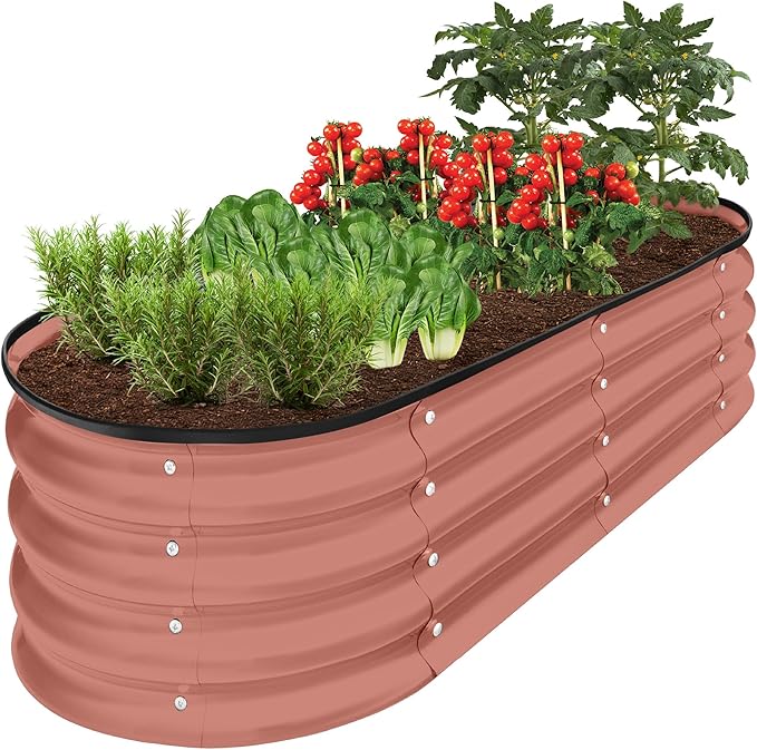 Best Choice Products 4x2x1ft Outdoor Metal Raised Garden Bed, Oval Deep Root Planter Box for Vegetables, Flowers, Herbs, and Succulents w/ 51 Gallon Capacity, Rubber Edge Guard - Terracotta