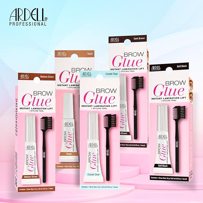 Ardell Brow Glue Soft Black with Styling Brush – Instant Lamination Brow Gel for Fluffy, Defined Brows, All-Day Extreme Hold Eyebrow Gel Waterproof, 0.35 oz