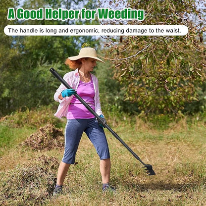 Weed Puller Tool, Garden Weeding Rake Tools with Detachable Long Handle, 56 inch Weed Remover Gardening Hand Tool for Lawn, Yard, atio and Backyard (4 Tines)