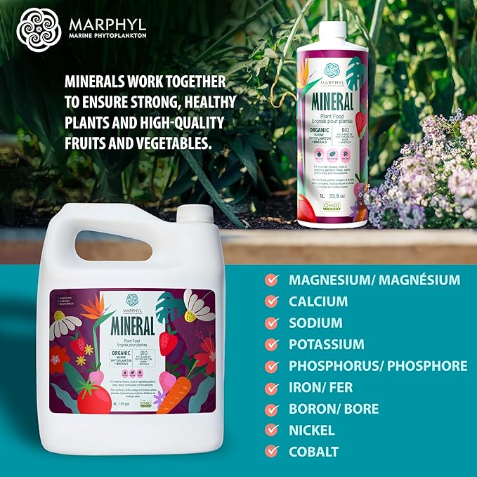 MARPHYL Organic Minerals Liquid Fertilizer, Rich Blend of Essential Minerals for Garden, Flowers, Vegetables, Succulents, Bamboo, Hydroponics 16.9 oz