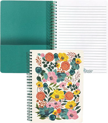 Steel Mill & Co Cute Floral Mini Spiral Notebook, 8.25" x 6.25" Journal with Durable Hardcover and 160 Lined Pages, Garden Blooms (Cream)