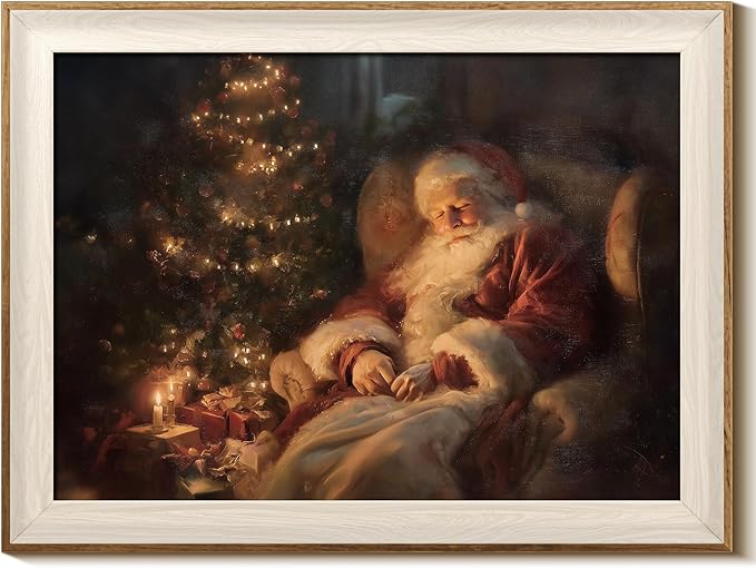 InSimSea Christmas Decor Framed Wall Art Santa Claus and Christmas Tree Canvas Painting Pictures Room Aesthetic Vintage Rustic Holiday Home Decor Xmas Gifts for Living Room Bedroom Bathroom 12L x 16W