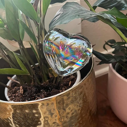 Heart Plant Water Globe, 4 Pcs Set Iridescent Glass Self Watering Bulbs, Heart Shaped Waterer Dripper for Indoor Plants, Outdoor Flowers, Planter Insert Garden Device for Pots