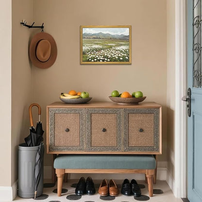 Framed Canvas Wall Art, Vintage Landscape Bathroom Wall Decor, Countryside Flower Field Classic Print Poster, Farmhouse Kitchen Oil Painting, large Artwork Living Room Home Decor 12x16 Inch
