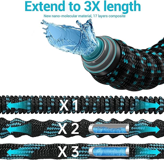 200 ft Expandable Garden Hose - 2025 Upgrated Flexible Water Hoses with 10 Spray Nozzle -Car Wash Hose with 3/4" Solid Brass Connector - Flexible Expanding Hose with 10 Pattern Spray Nozzles