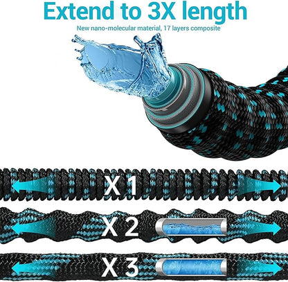 200 ft Expandable Garden Hose - 2025 Upgrated Flexible Water Hoses with 10 Spray Nozzle -Car Wash Hose with 3/4" Solid Brass Connector - Flexible Expanding Hose with 10 Pattern Spray Nozzles
