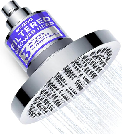 Evana Filtered Shower Head with Filters - Removes up to 99% Chlorine & Heavy Metals - High Pressure Shower Heads – Bathroom Accessories - Shower Filter - Rain Shower Head Filters - Chrome Showerhead