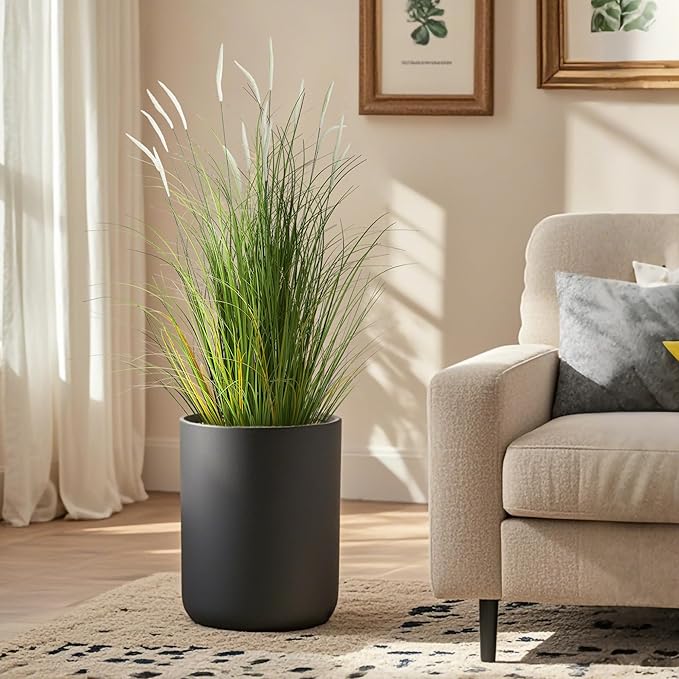 KOL 3ft 2-Pack Artificial Cattail Reed Grass, 35in Artificial Indoor Outdoor Fake Onion Grass Plant, Home Office Wedding Decorative Faux Potted Plant Greenery, Housewarming Gift, White
