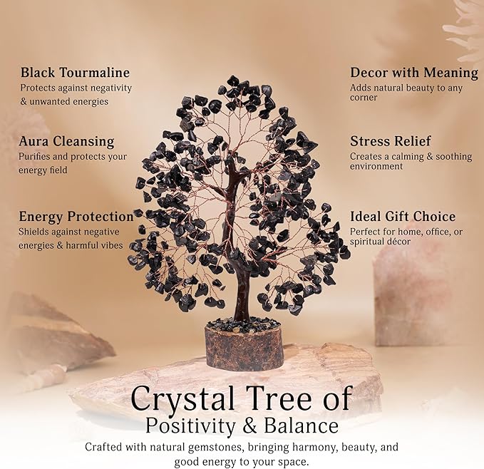 YATSKIA Black Tourmaline Crystal Tree for Positive Energy, Crystal Tree of Life Decor, Feng Shui Decor, Crystals Decor, Spritiual Gift, Meditation Accessories