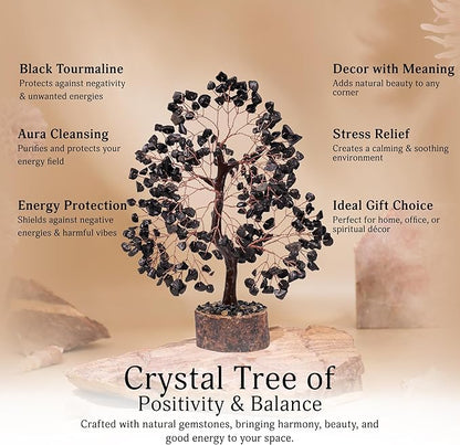 YATSKIA Black Tourmaline Crystal Tree for Positive Energy, Crystal Tree of Life Decor, Feng Shui Decor, Crystals Decor, Spritiual Gift, Meditation Accessories