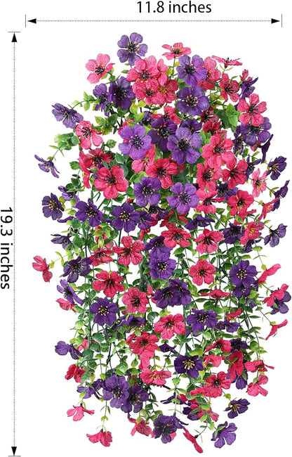 HyeFlora Artificial Flowers for Outdoors Decoration, 2Pcs Fake Hanging Spring Summer Decor, Purple and Hotpink Realistic Plants, UV & Fading Resistant Silk Flower for Porch Patio Balcony Planter Yard