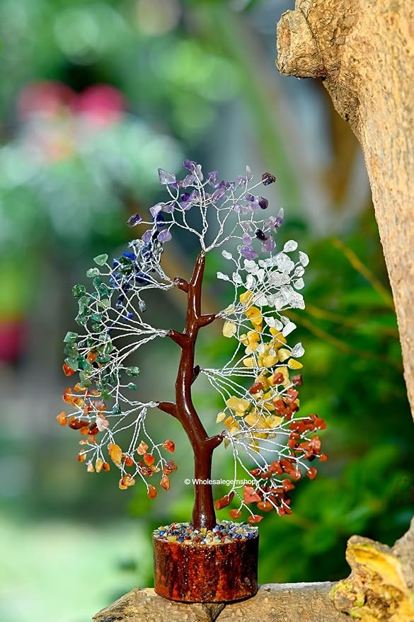 Seven Chakra Silver Wire Artificial Tree – Crystal Healing Bonsai Tree for Home Decor, Positive Energy & Spiritual Balance